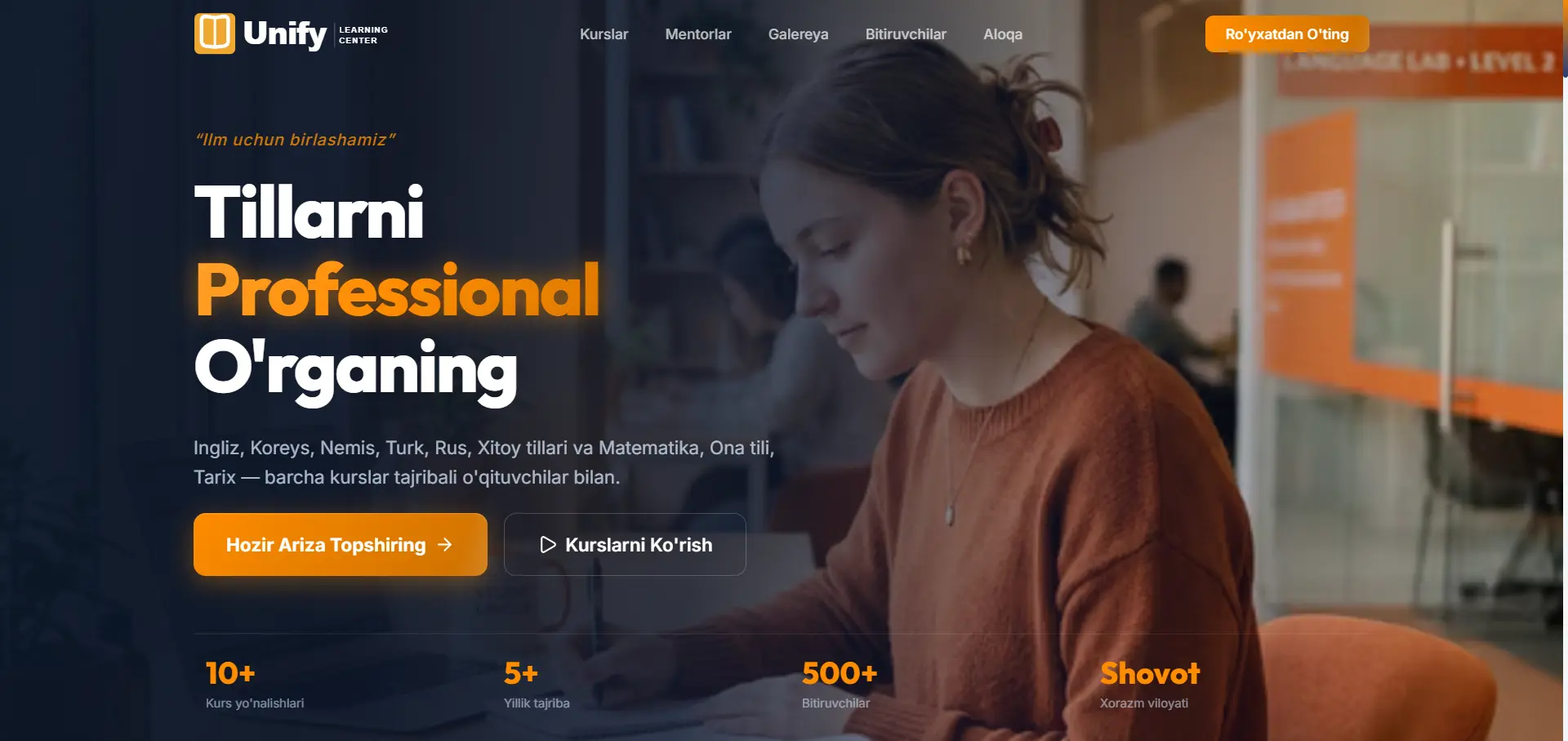 Unify Learning Center loyihasi ko‘rinishi